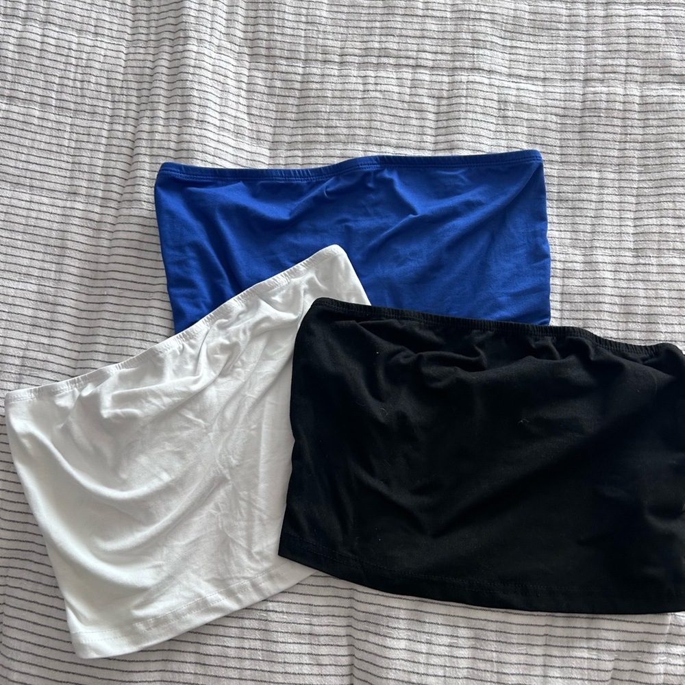 SHEIN Blue, White, and Black Tube Tops